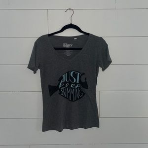 Disney Graphic Short Sleeve V-Neck Slim Finding Dory Tee Grey M #0077
